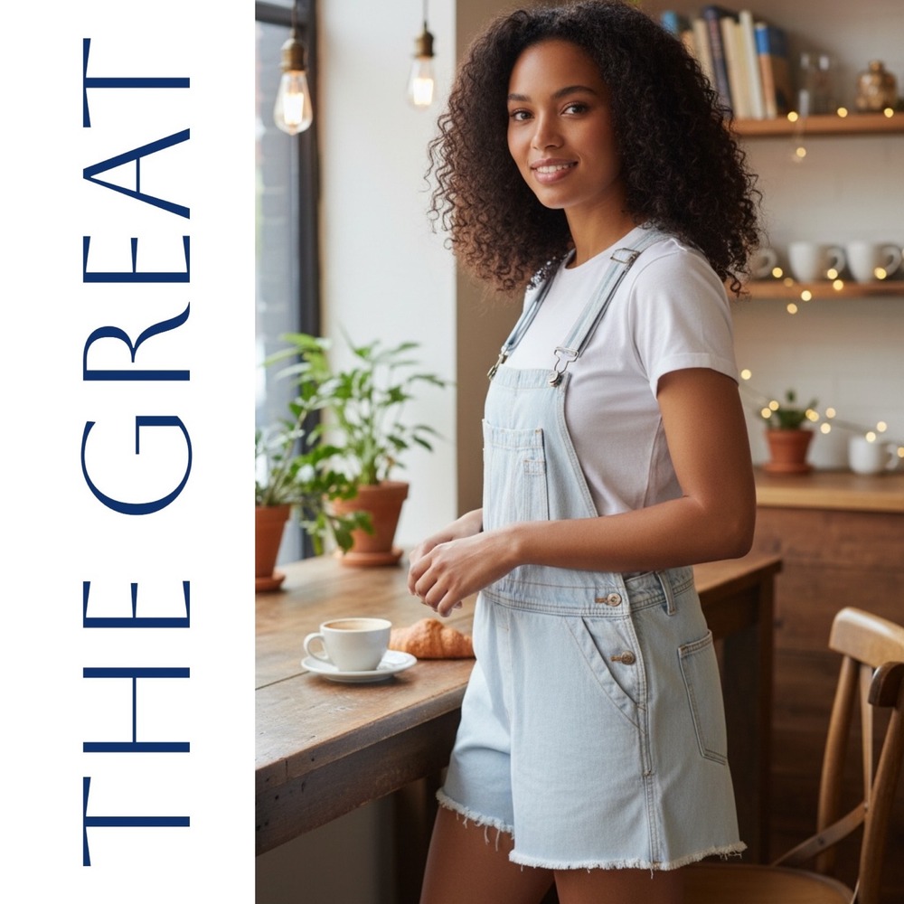 THE GREAT NWT The Cut Off Overall Light Wash Denim Short Overalls Raw Hem Size 2 - Picture 15 of 15
